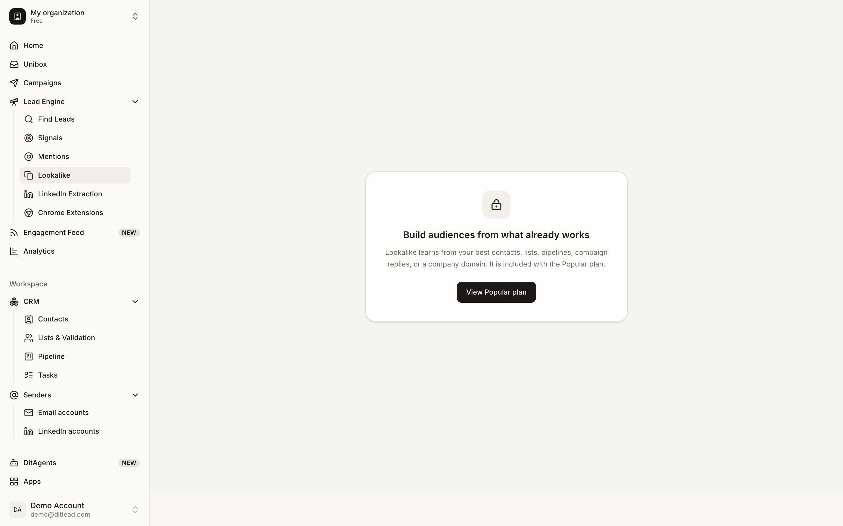 Find lookalike prospects: Lead Engine and lead database starting screen