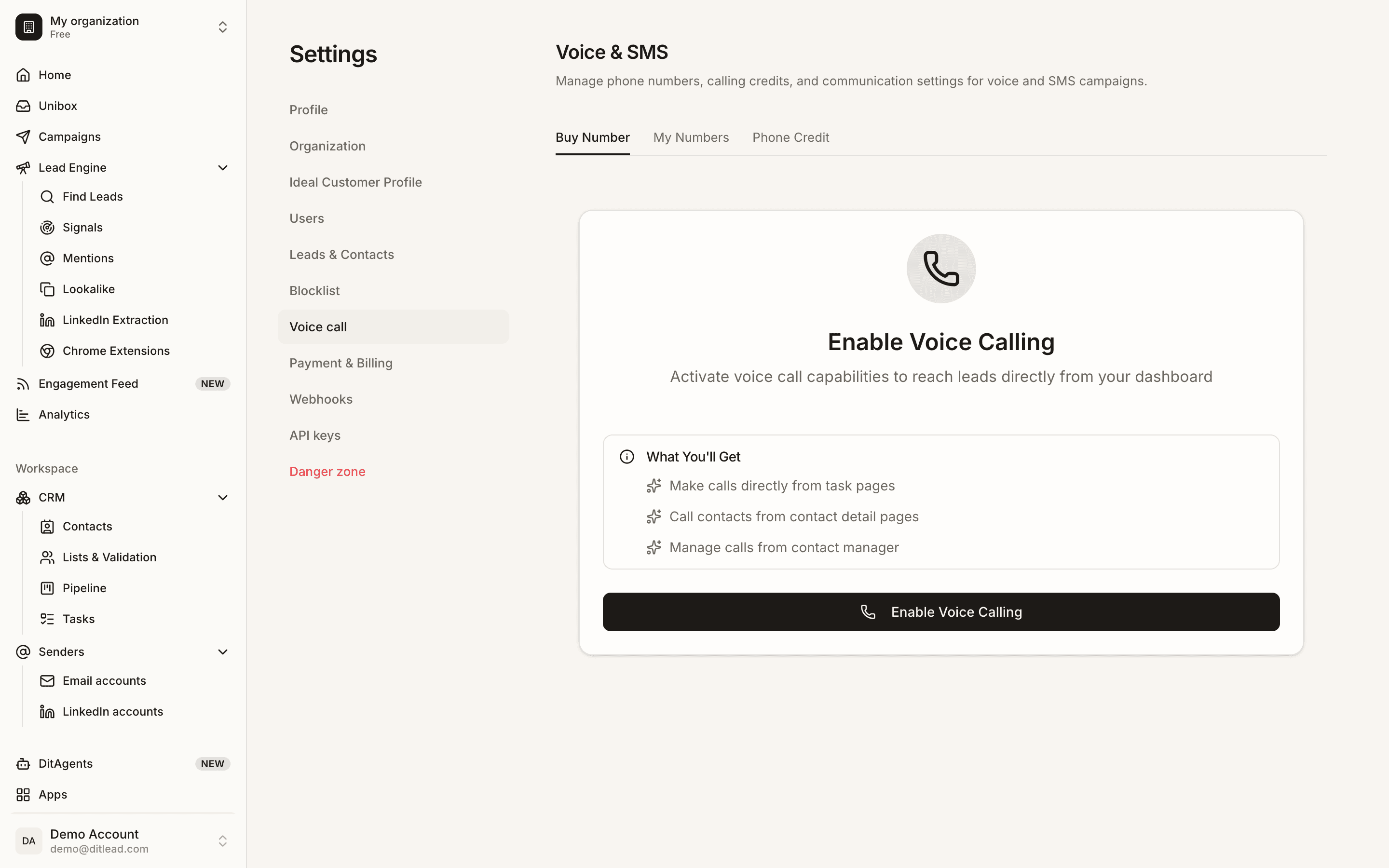 Set up voice calling: Cold calling and voice starting screen