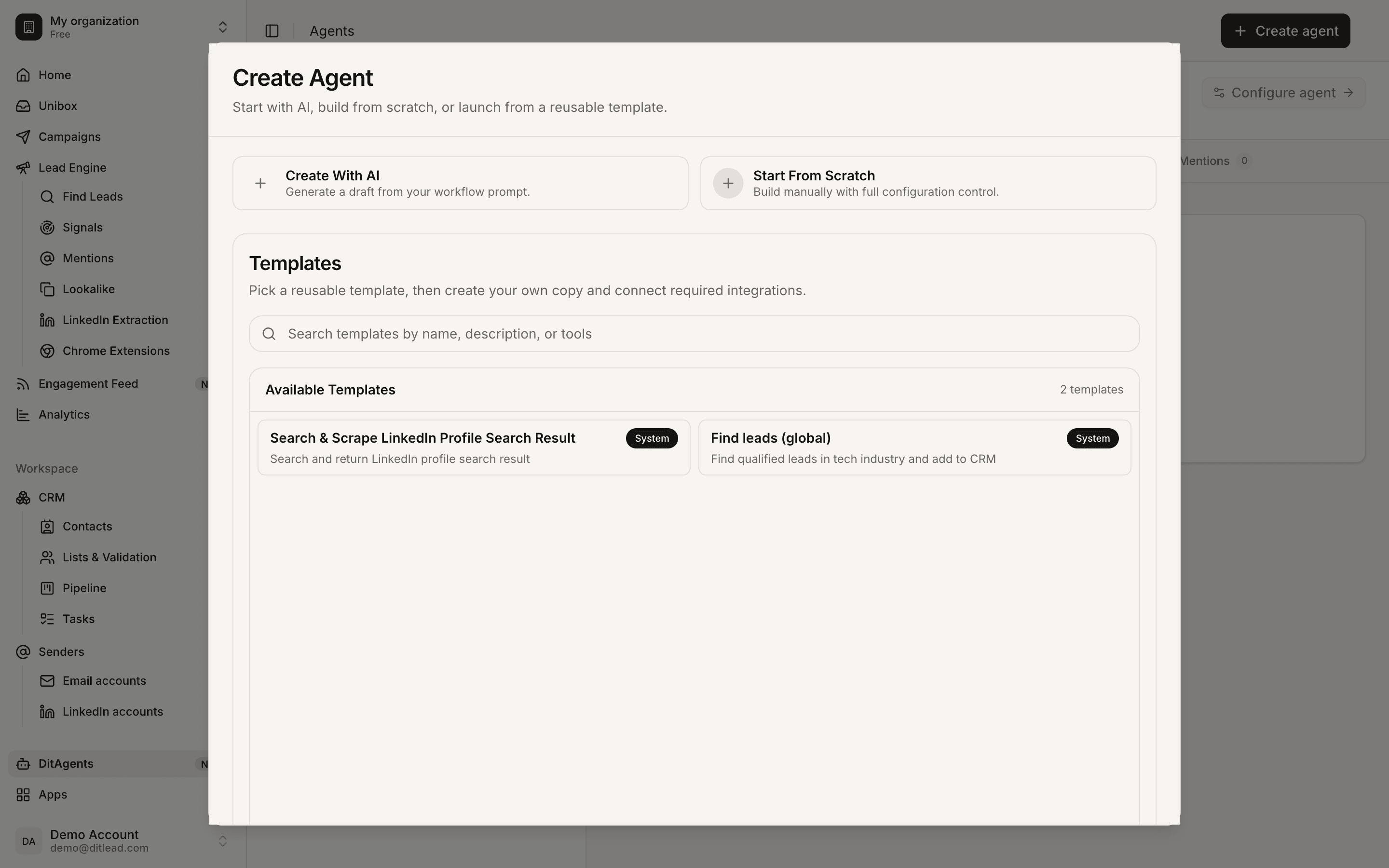 Create a web scraping agent: Agents home screen