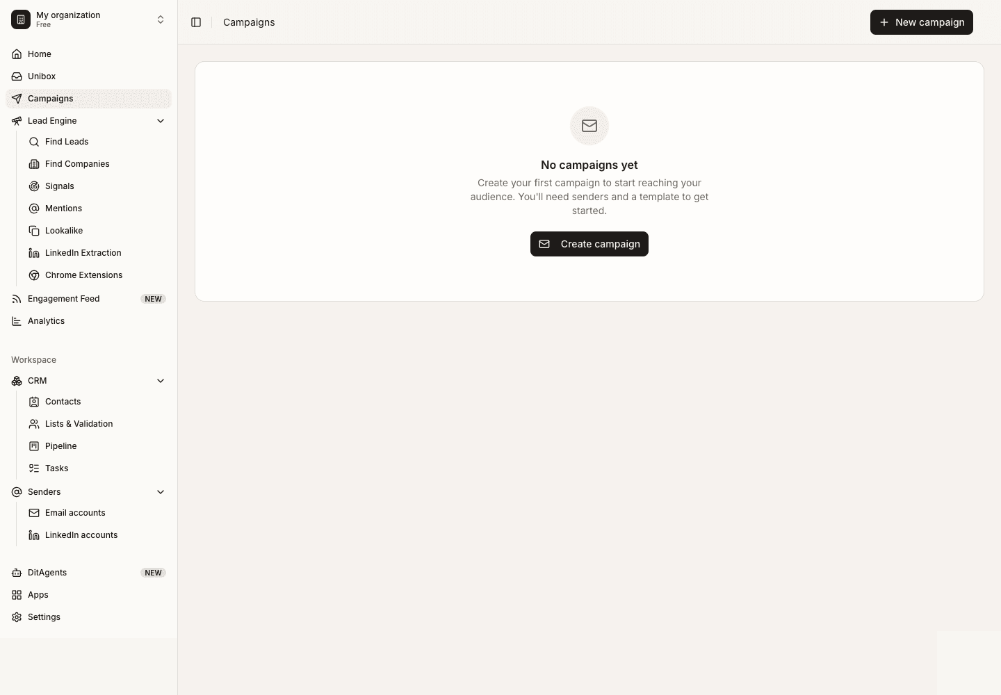 Create a campaign from scratch: Campaigns dashboard