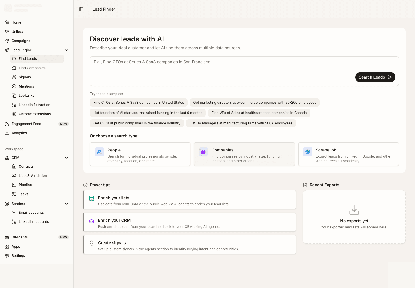 Discover leads with AI: Lead Finder start screen