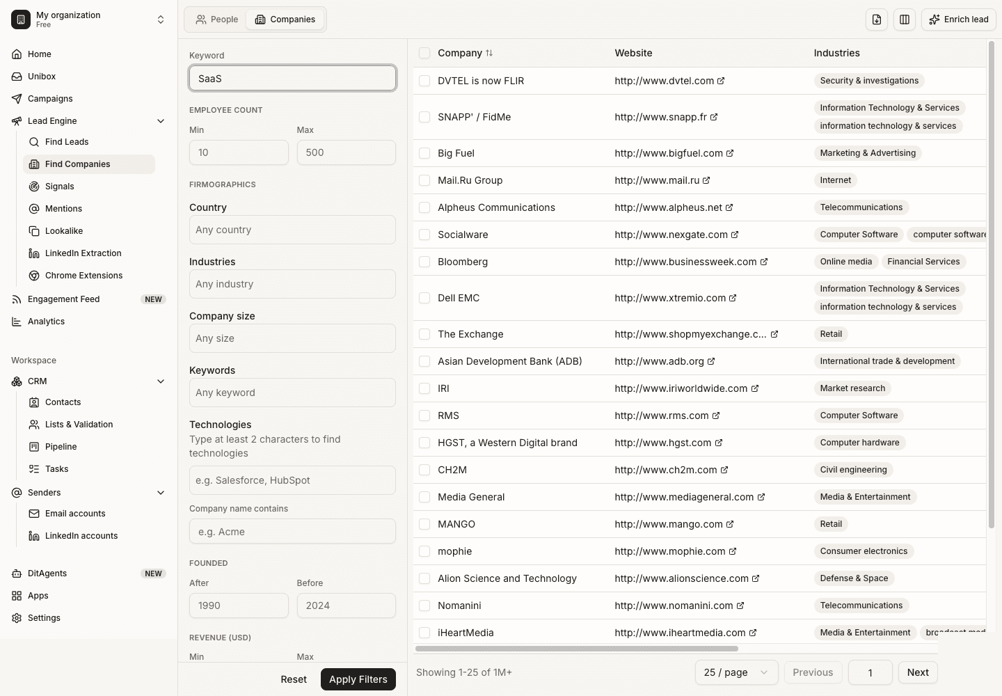 Search for companies in Lead Finder: Company filters