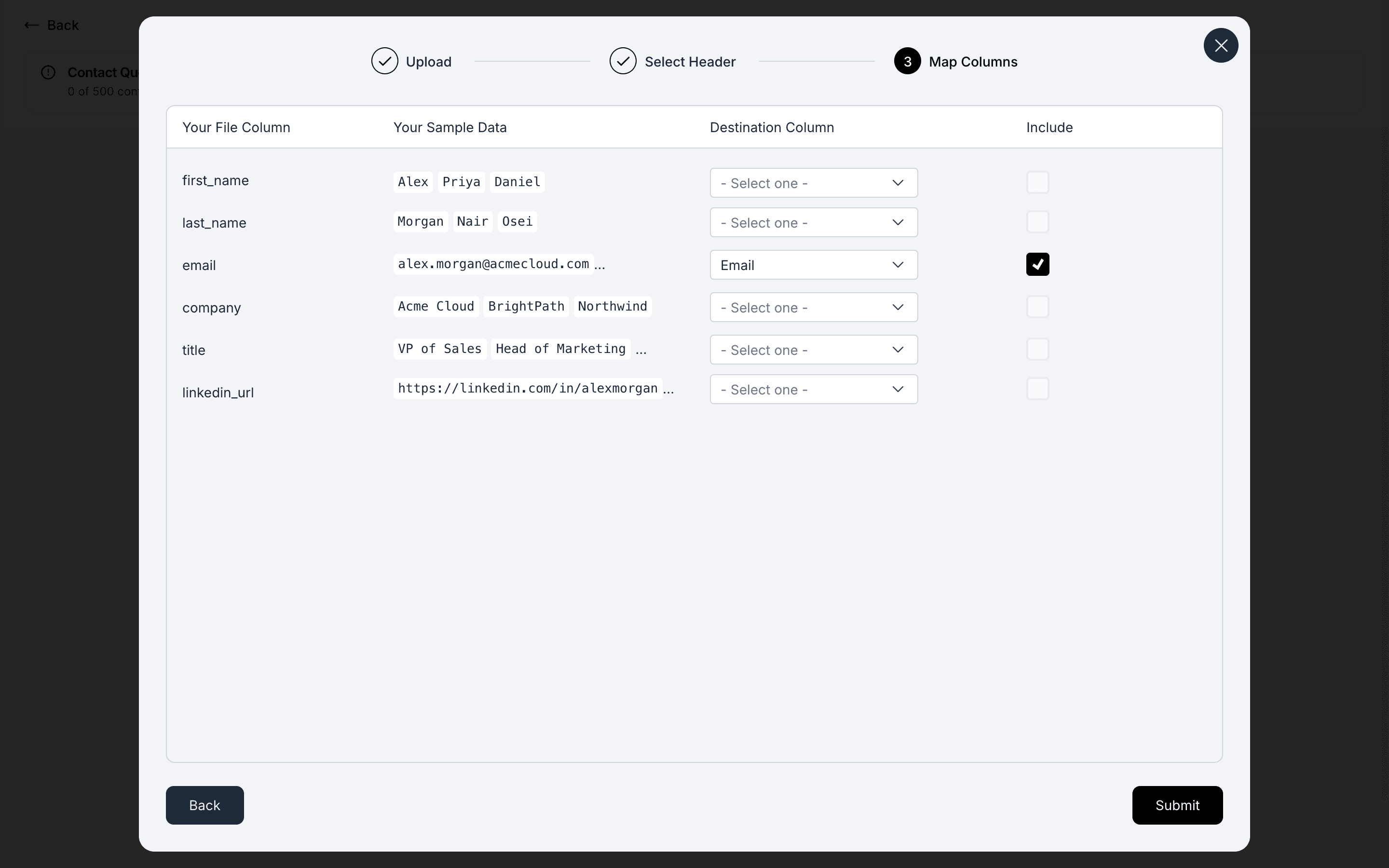 Upload a contact list: Import review state