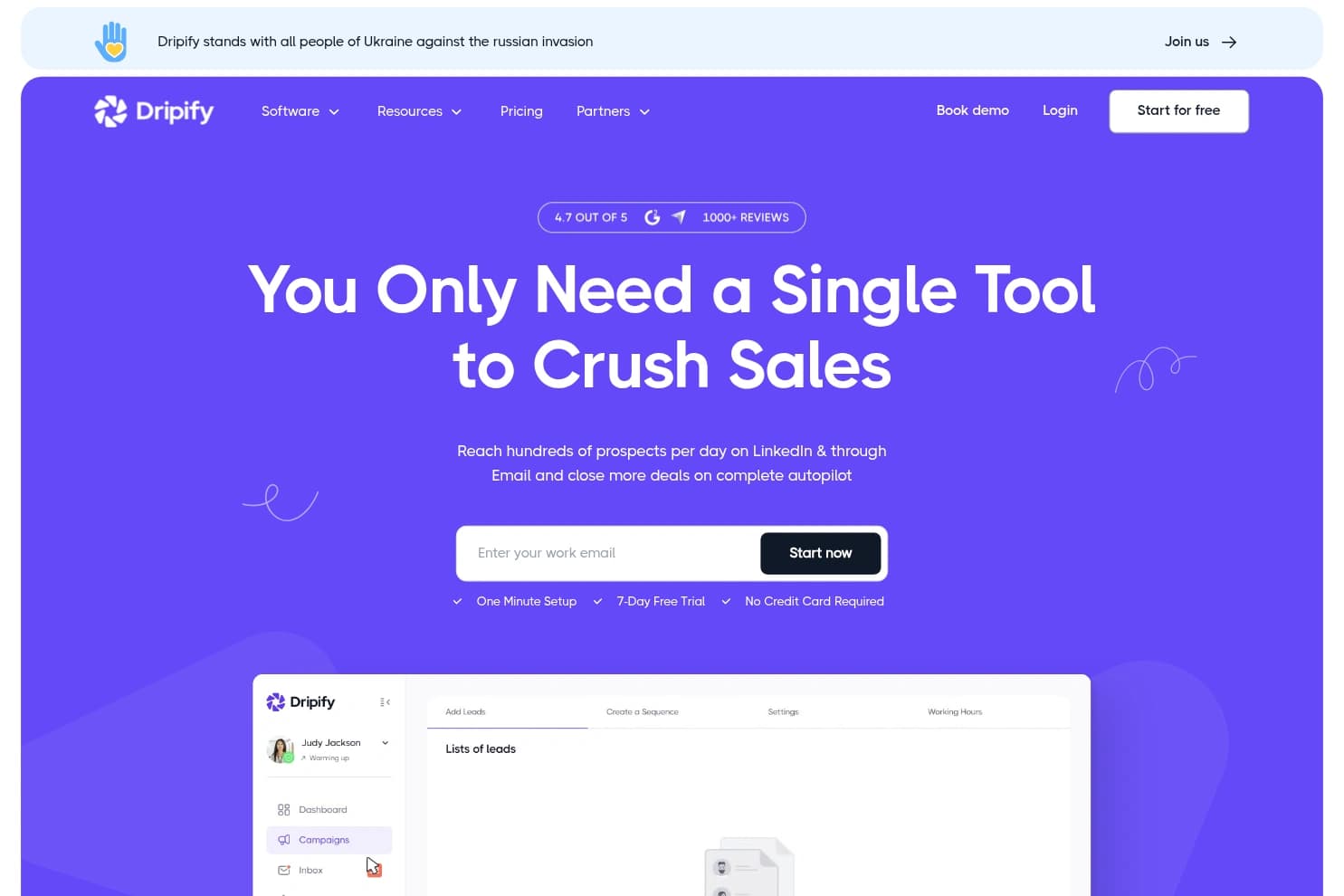 Dripify homepage