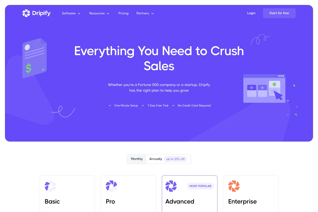 Dripify pricing page — plans and prices