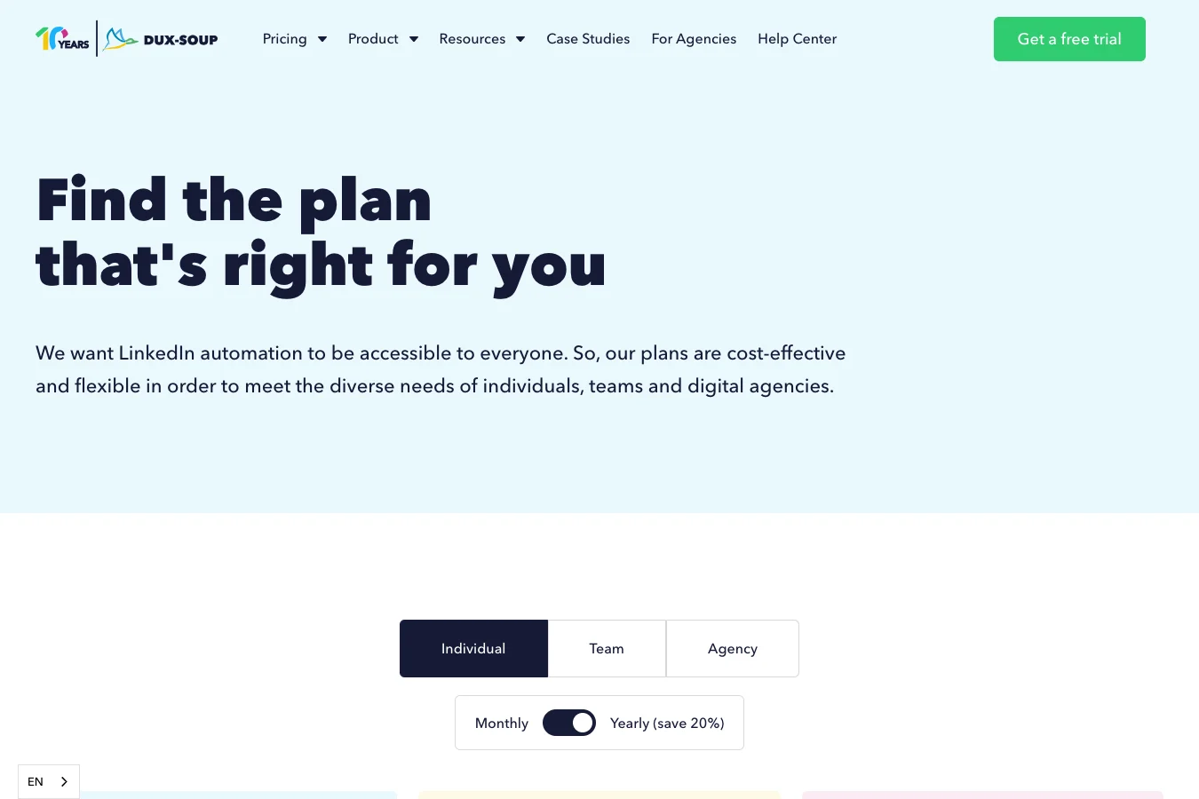 Dux-Soup pricing page — plans and prices
