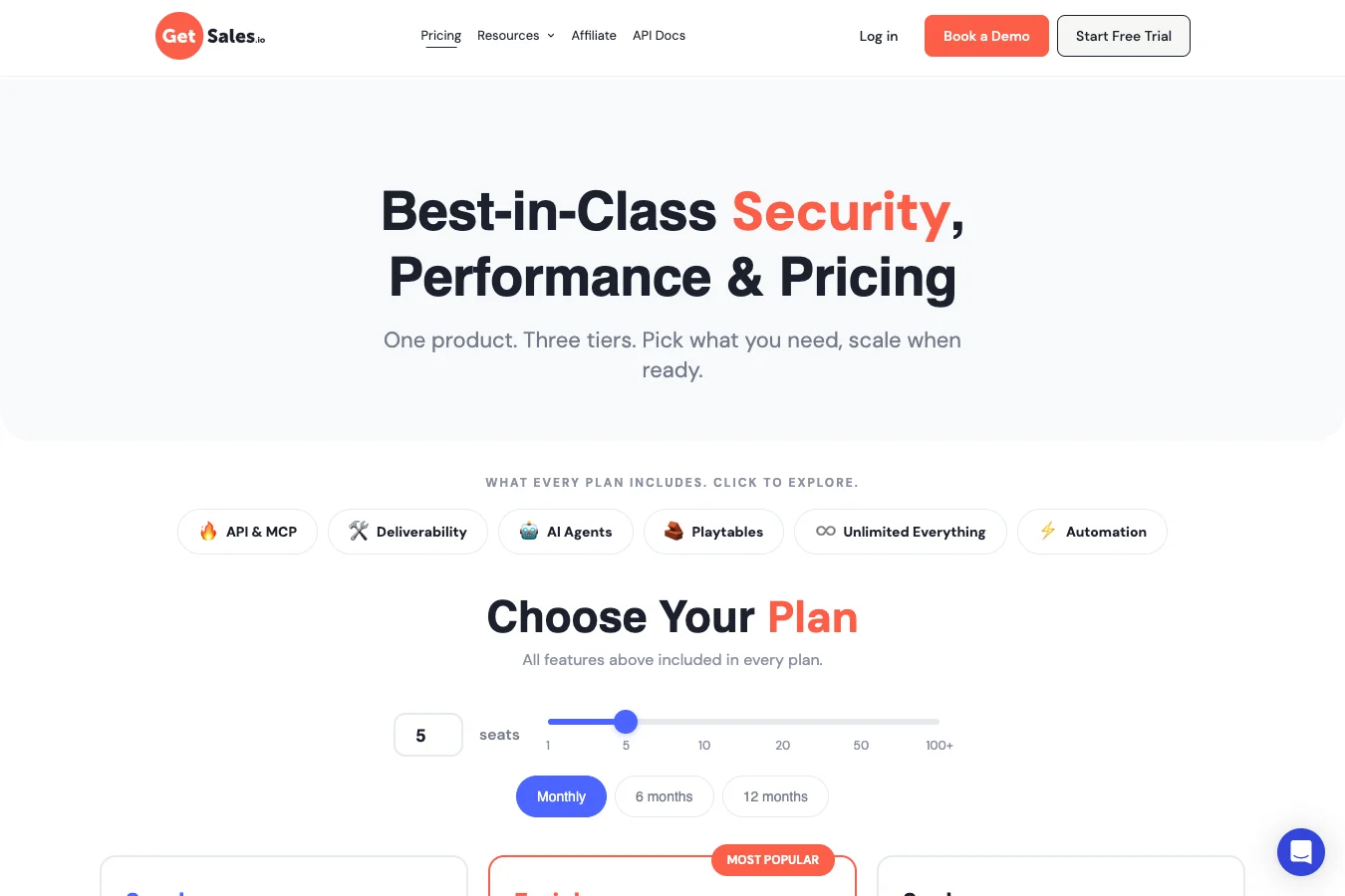 GetSales pricing page — plans and prices
