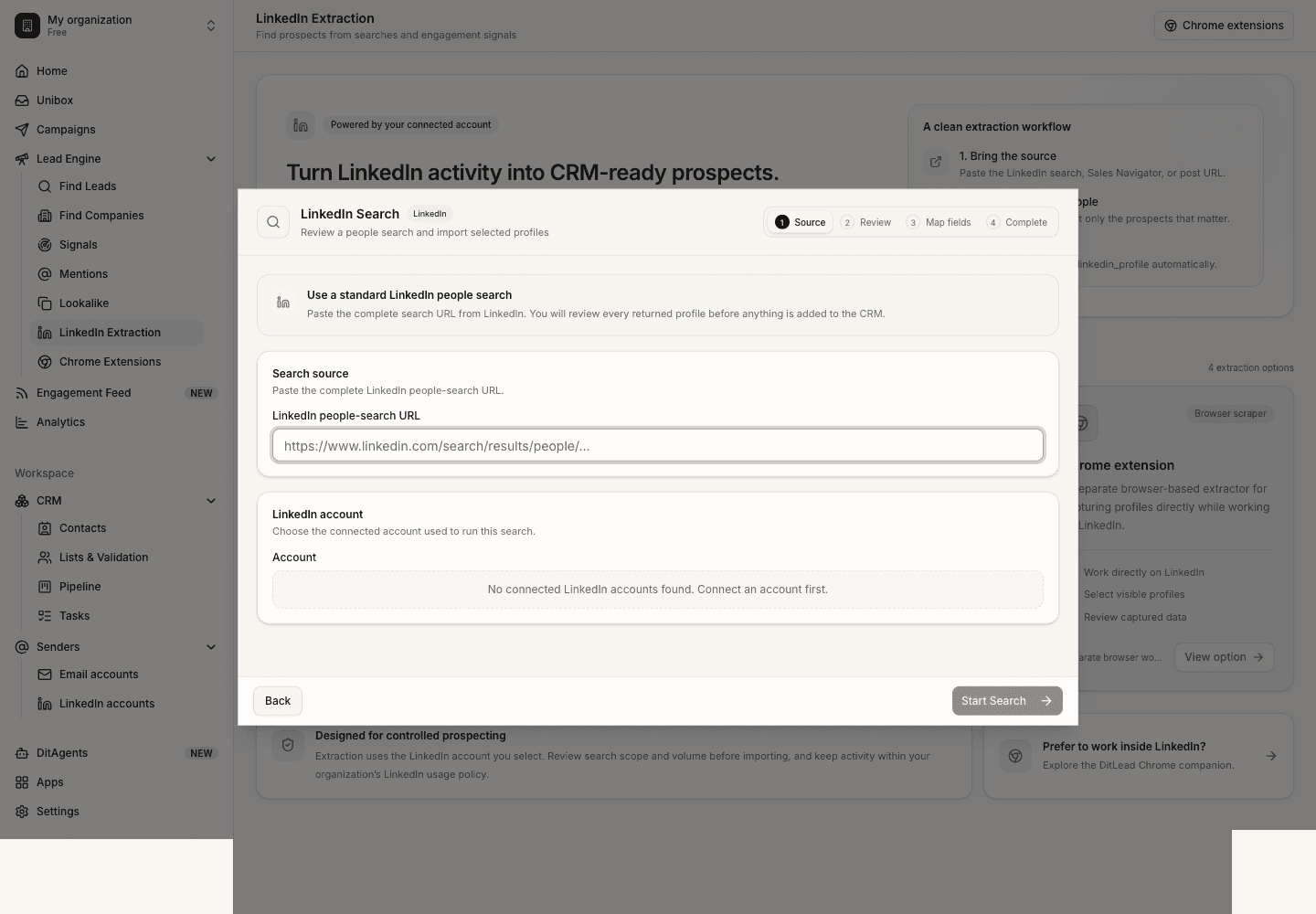 Scrape a LinkedIn search page: URL input for LinkedIn search