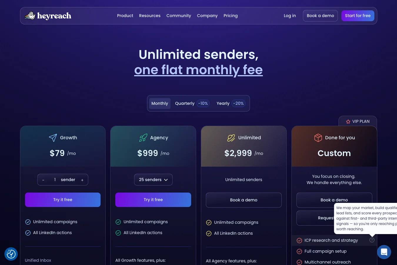 HeyReach pricing page HeyReach pricing page — plans and prices