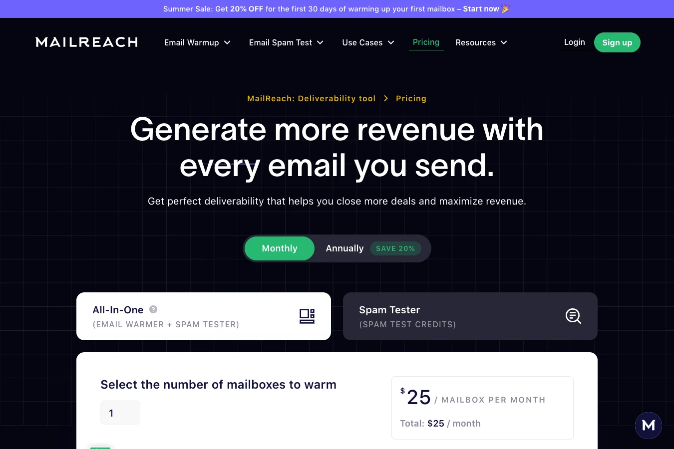 Mailreach pricing page Mailreach pricing page — plans and prices
