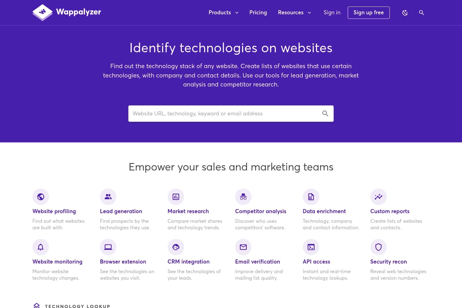 Wappalyzer homepage
